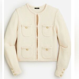 J. Crew Odette Sweater Lady Jacket Cream Cardigan Gold Button sz Large 8 10 12